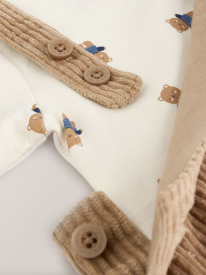 Tan Brown Bear Cord Dungarees and Bodysuit Set (0mths-2yrs) - Size Up to 1 Month (56cm)
