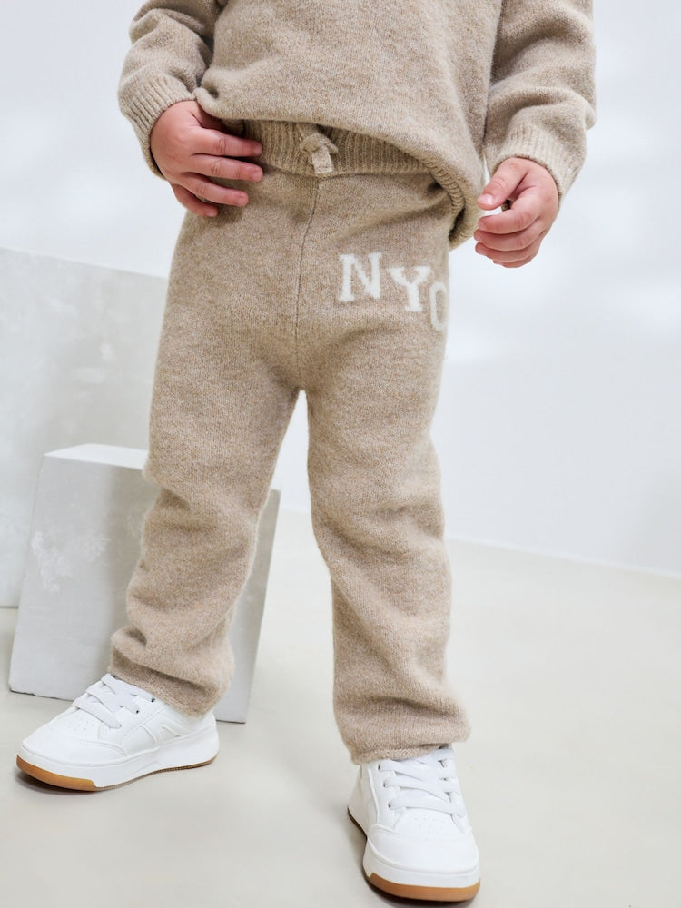Neutral Knitted Crew Neck Jumper and Joggers Set (3mths-7yrs)