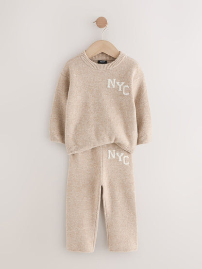 Neutral Knitted Crew Neck Jumper and Joggers Set (3mths-7yrs)
