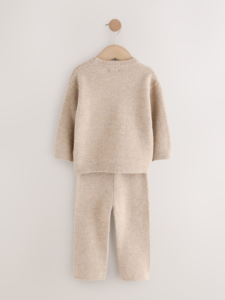Neutral Knitted Crew Neck Jumper and Joggers Set (3mths-7yrs)