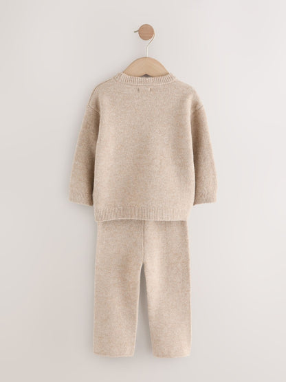 Neutral Knitted Crew Neck Jumper and Joggers Set (3mths-7yrs)