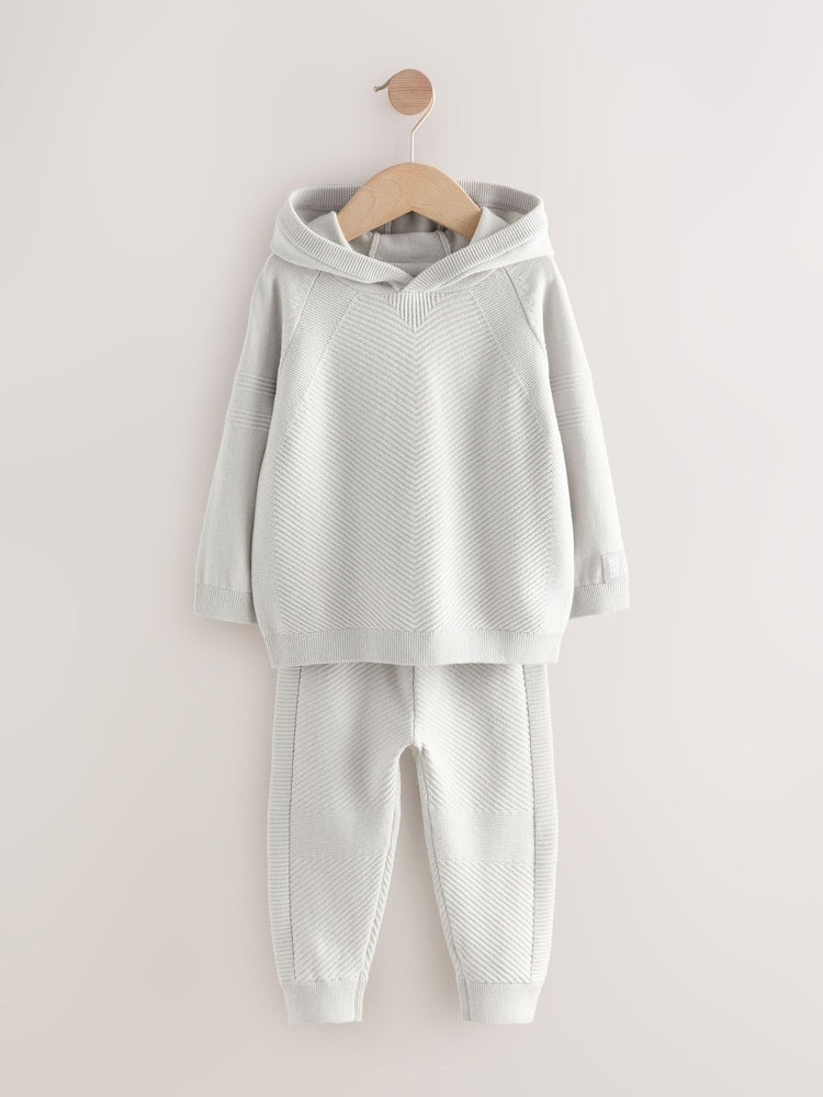 Light Grey Knitted Hoodie and Jogger Set (3mths-7yrs) - Light Grey / 12-18 Months (80-86cm)