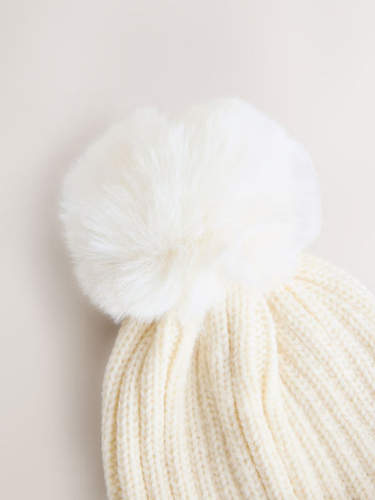 White Rib Pom Beanie (3mths-16yrs)