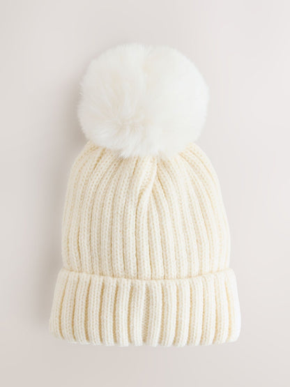 White Rib Pom Beanie (3mths-16yrs)