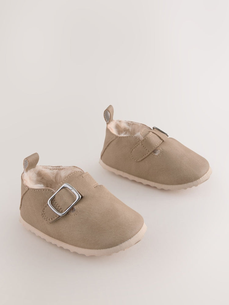 Beige Baby Faux Fur Lined Clog Shoes (0-24mths) - Size Up To 3 Months (50 - 62cm)