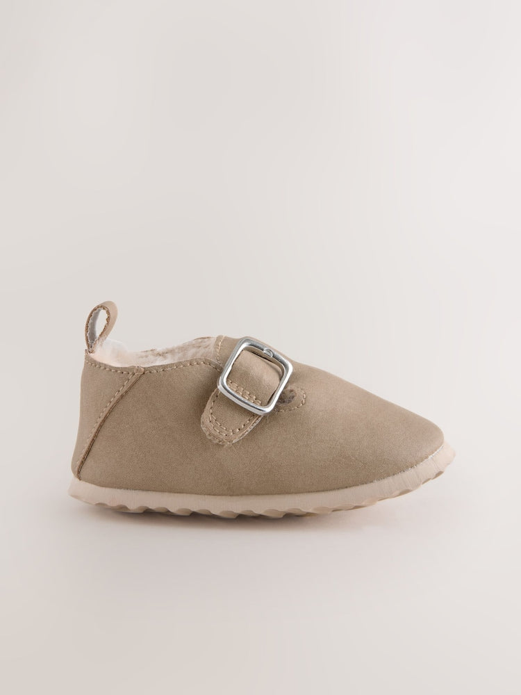 Beige Baby Faux Fur Lined Clog Shoes (0-24mths) - Size Up To 3 Months (50 - 62cm)