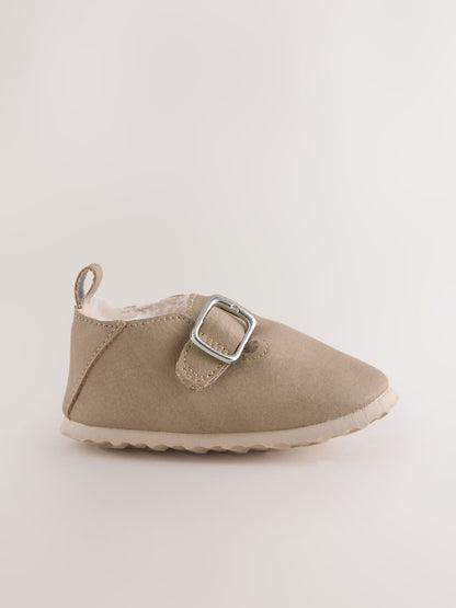 Beige Baby Faux Fur Lined Clog Shoes (0-24mths) - Size Up To 3 Months (50 - 62cm)