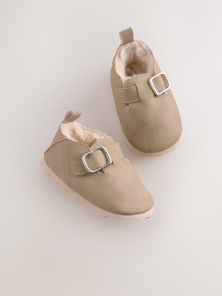 Beige Baby Faux Fur Lined Clog Shoes (0-24mths) - Size Up To 3 Months (50 - 62cm)
