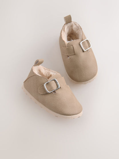 Beige Baby Faux Fur Lined Clog Shoes (0-24mths) - Size Up To 3 Months (50 - 62cm)