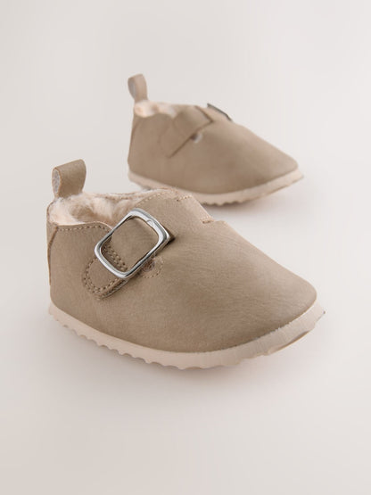 Beige Baby Faux Fur Lined Clog Shoes (0-24mths) - Size Up To 3 Months (50 - 62cm)