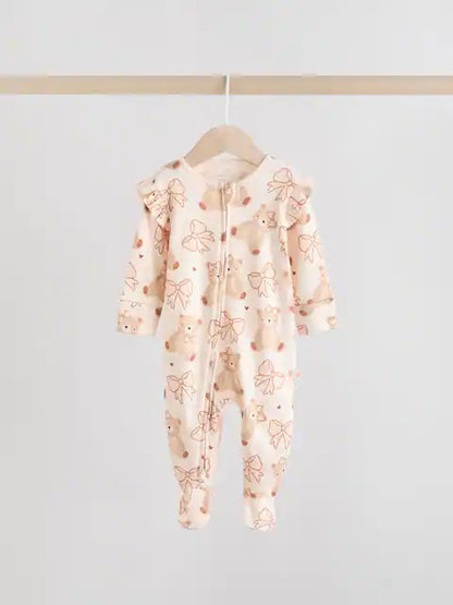 Neutral Bear Two Way Zip Baby Sleepsuits 3 Pack (0-2yrs)