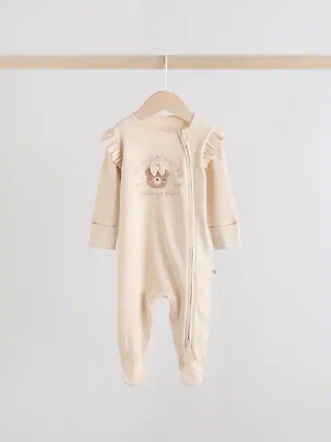 Neutral Bear Two Way Zip Baby Sleepsuits 3 Pack (0-2yrs)