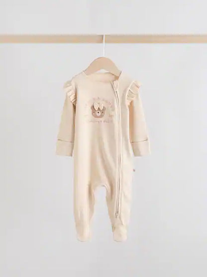 Neutral Bear Two Way Zip Baby Sleepsuits 3 Pack (0-2yrs)