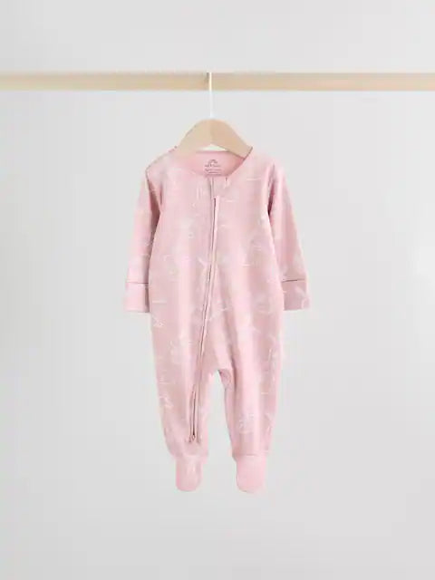 Pink Bunny Two Way Zip Baby Sleepsuits 3 Pack (0mths-2yrs)