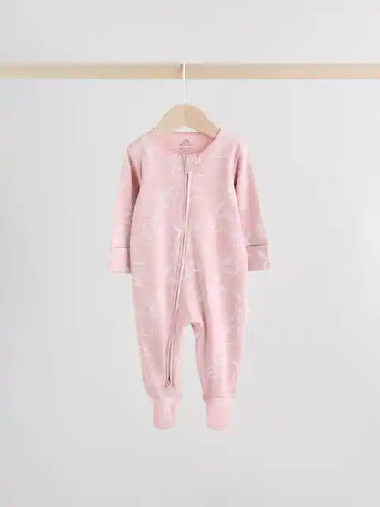 Pink Bunny Two Way Zip Baby Sleepsuits 3 Pack (0mths-2yrs)