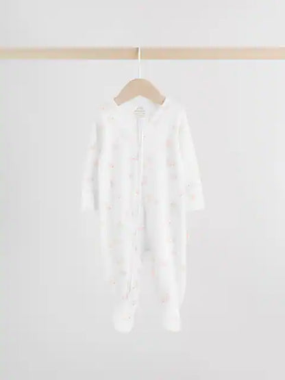 Pink Bunny Two Way Zip Baby Sleepsuits 3 Pack (0mths-2yrs)