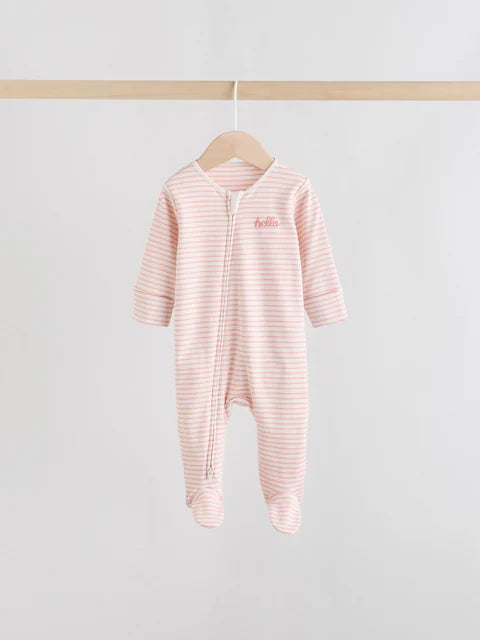 Pink Heart Two Way Zip Baby Sleepsuits 3 Pack (0-2yrs)