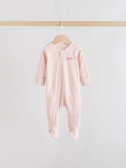 Pink Heart Two Way Zip Baby Sleepsuits 3 Pack (0-2yrs)
