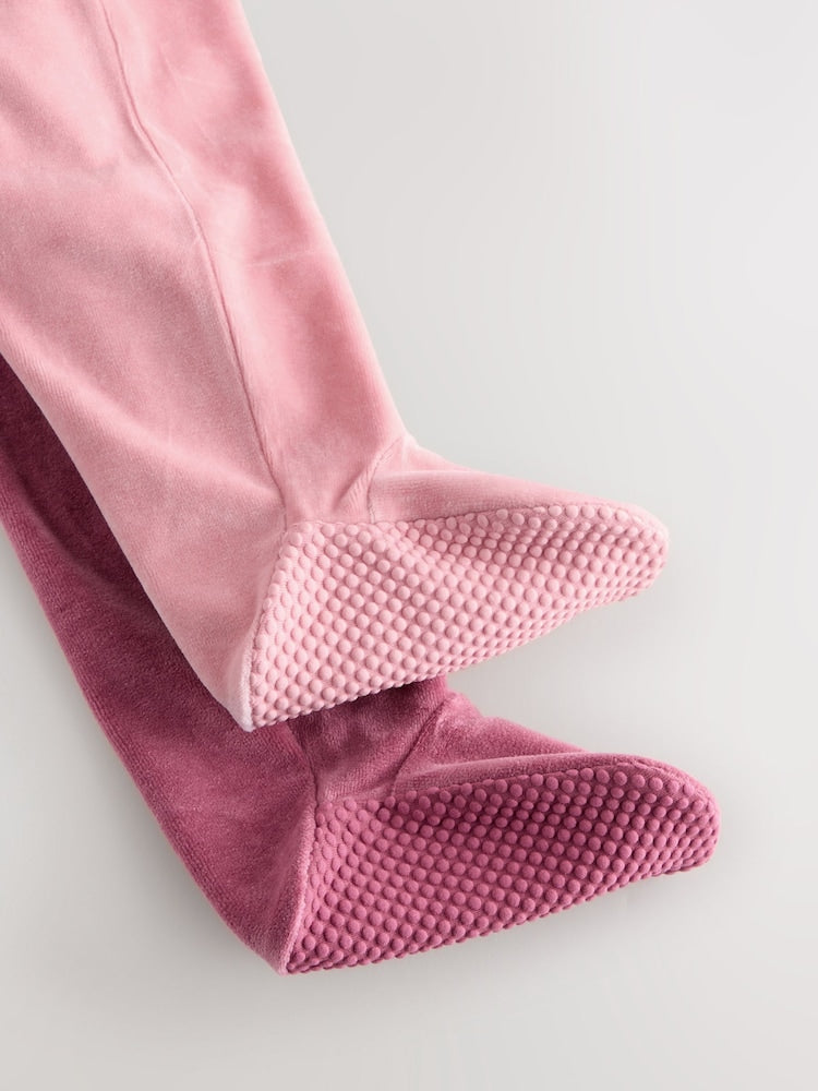 Pink Velour Baby Sleepsuits 2 Pack