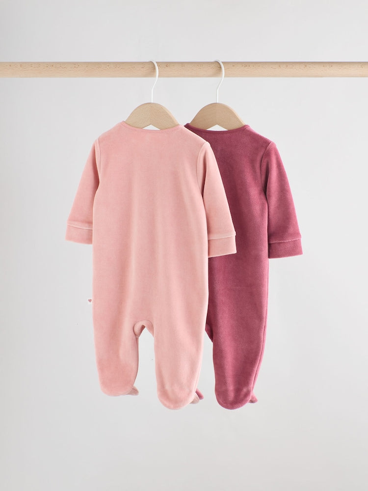 Pink Velour Baby Sleepsuits 2 Pack