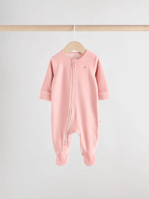 Pink Velour Baby Sleepsuits 2 Pack (0mths-2yrs)
