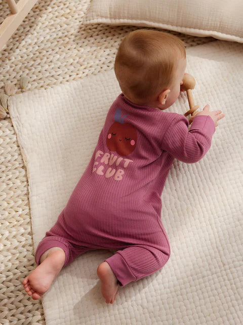 Multi Fruit Two Way Zip Baby Sleepsuits 3 Pack (0mths-3yrs)