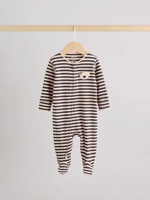 Monochrome Dog Baby Two Way Zip Sleepsuits 3 Pack (0-2yrs)