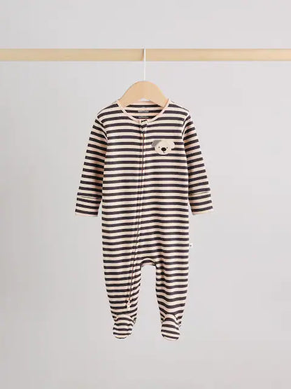 Monochrome Dog Baby Two Way Zip Sleepsuits 3 Pack (0-2yrs)