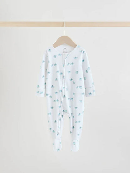 Blue Baby Linear Elephant Sleepsuits 3 Pack (0-2yrs)