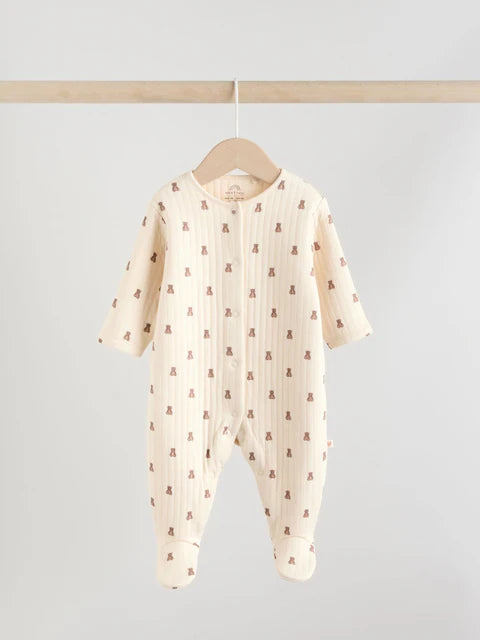 Brown Baby Quilted Bear Sleepsuits 2 Pack