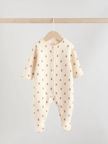Brown Baby Quilted Bear Sleepsuits 2 Pack