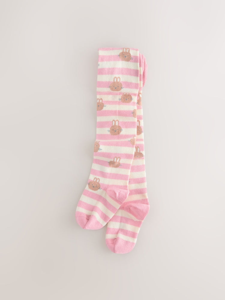 Pink/Cream Cotton Rich Bunny Character Tights - Size 6-12 Months (68-80cm)