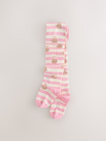 Pink/Cream Cotton Rich Bunny Character Tights - Size 6-12 Months (68-80cm)