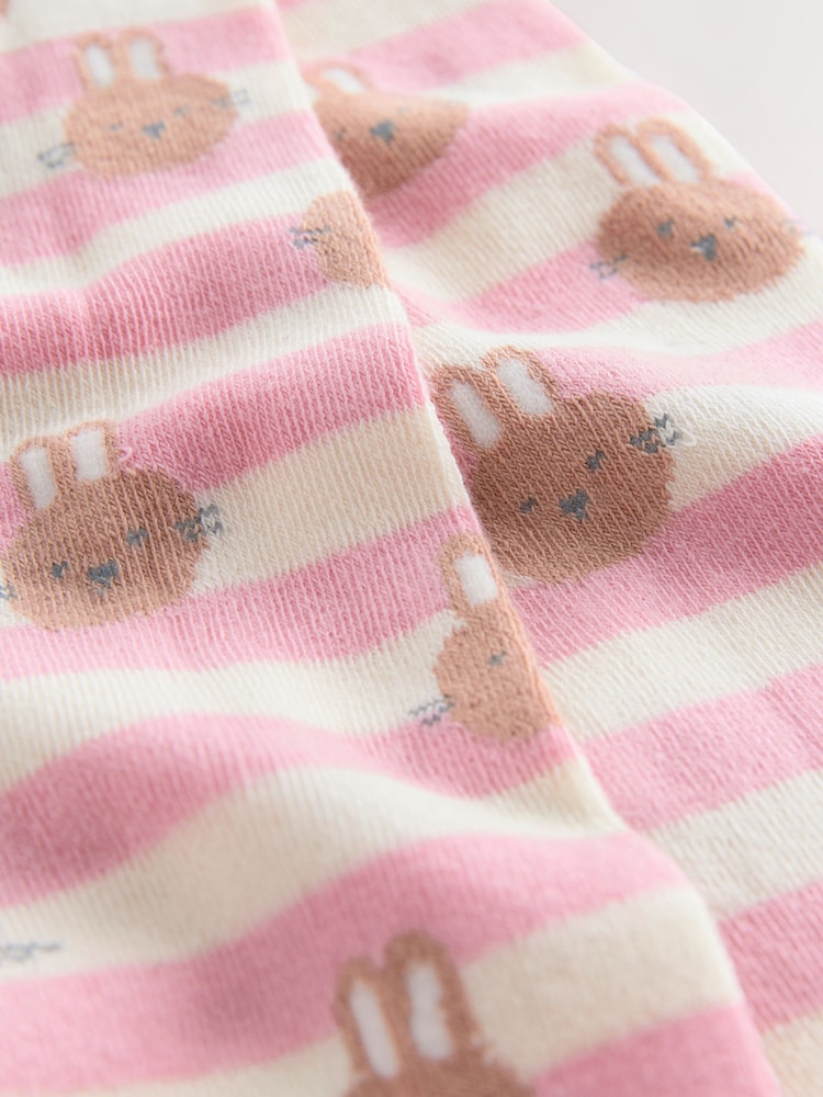 Pink/Cream Cotton Rich Bunny Character Tights - Size 6-12 Months (68-80cm)