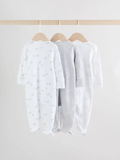 Grey Baby Two Way Zip Sleepsuits 3 Pack (0-2yrs)