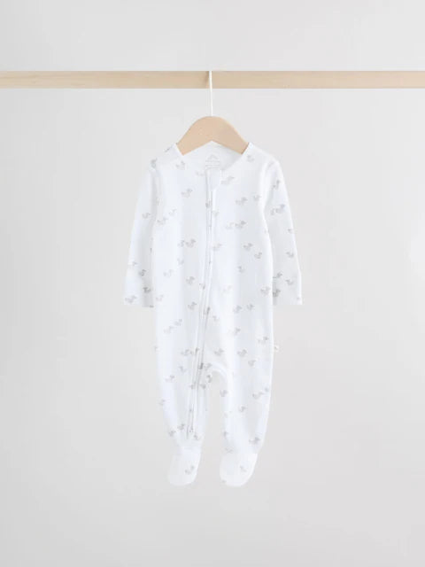 Grey Baby Two Way Zip Sleepsuits 3 Pack (0-2yrs)