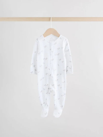 Grey Baby Two Way Zip Sleepsuits 3 Pack (0-2yrs)
