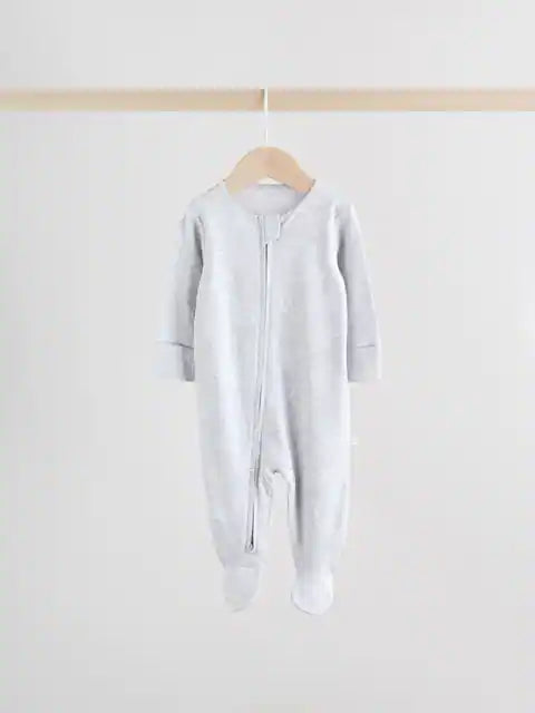 Grey Baby Two Way Zip Sleepsuits 3 Pack (0-2yrs)