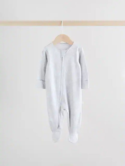 Grey Baby Two Way Zip Sleepsuits 3 Pack (0-2yrs)