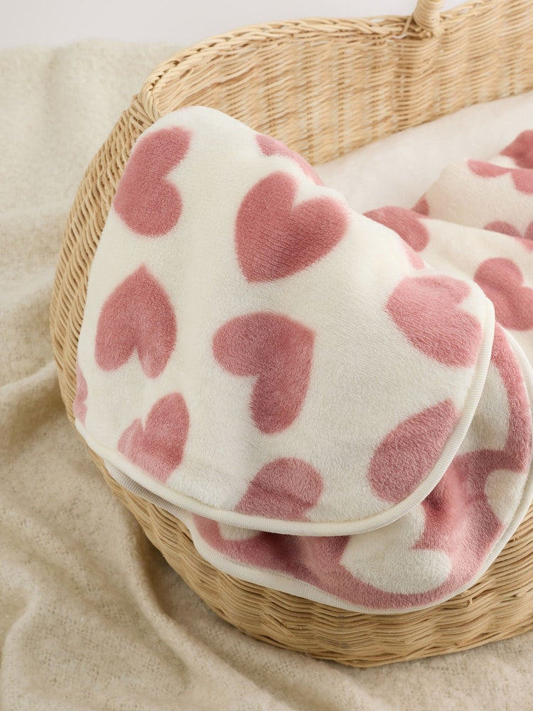 Pink Hearts Fleece Baby Blanket