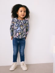 Navy Floral Unicorn Print Long Sleeve Ribbed T-Shirt (3mths-7yrs) - Size 3-6 Months (62-68cm)