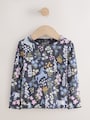 Navy Floral Unicorn Print Long Sleeve Ribbed T-Shirt (3mths-7yrs) - Size 3-6 Months (62-68cm)