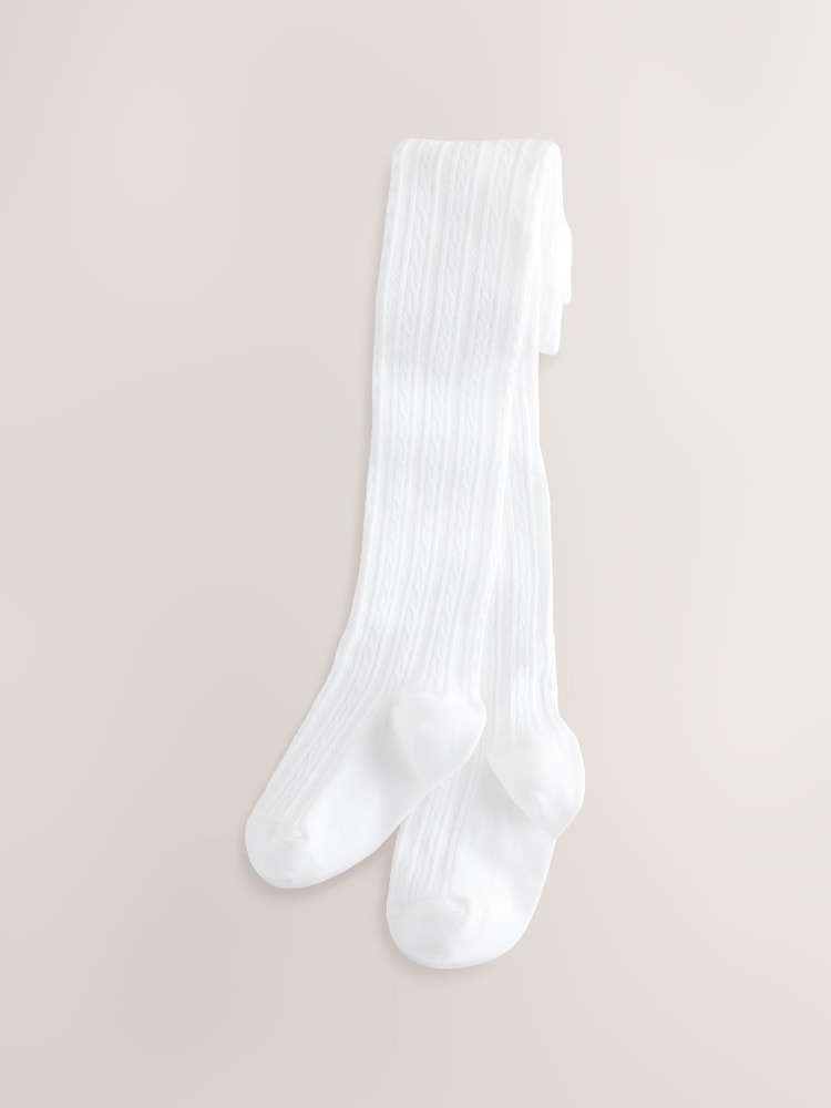 White Regular Length Cotton Rich Cable Tights - Size Up To 6 Months (50 - 68cm)