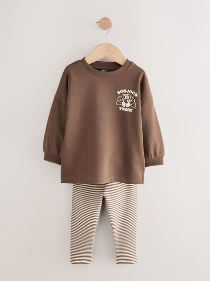 Brown/Cream Babyccino Long Sleeve Tops &amp; Leggings Set 2 Pack (3mths-7yrs) - Size 3-6 Months (62-68cm)