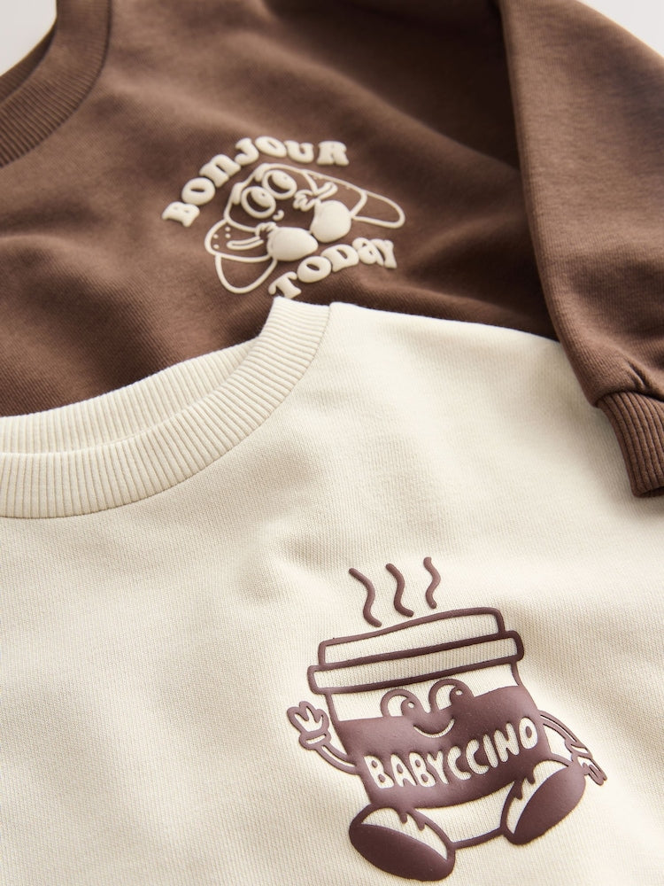 Brown/Cream Babyccino Long Sleeve Tops &amp; Leggings Set 2 Pack (3mths-7yrs) - Size 3-6 Months (62-68cm)