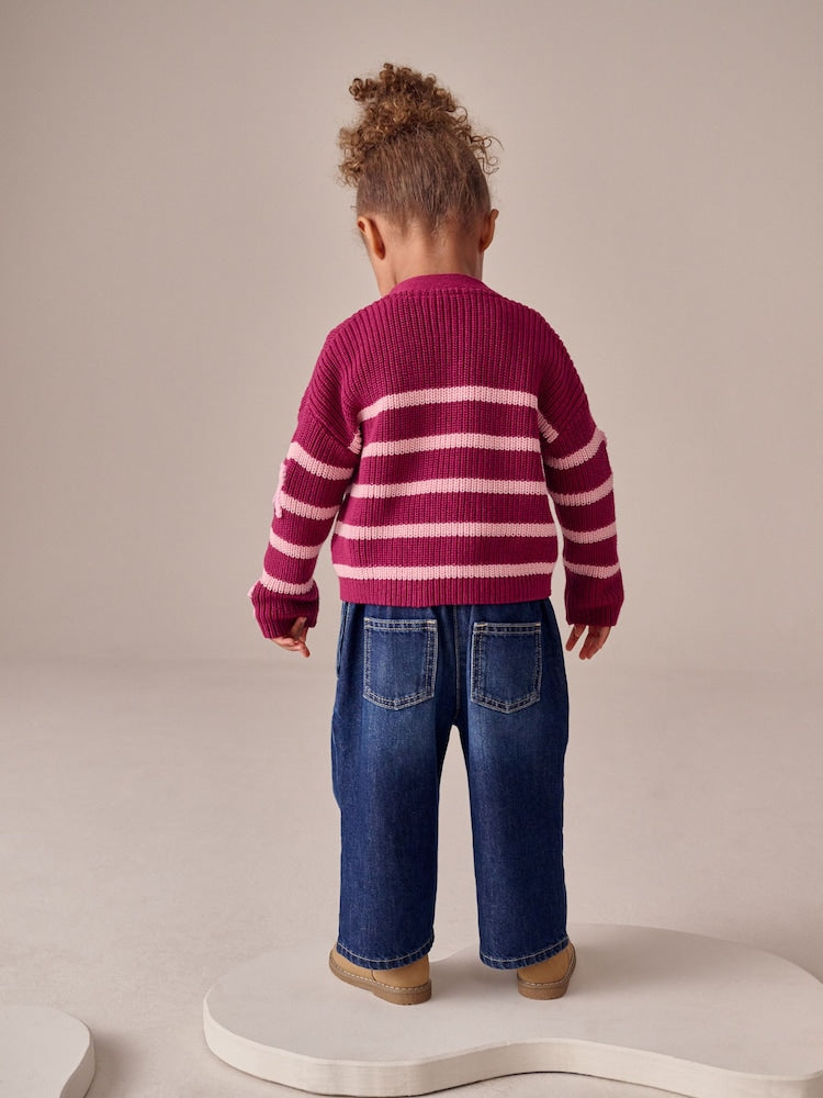 Pink Bow Stripe V-Neck Cardigan (3mths-7yrs) - Size 3-6 Months (62-68cm)
