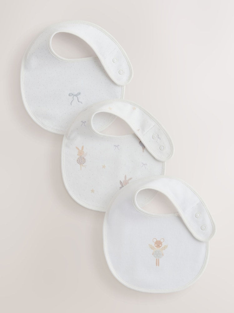 Ecru Fairy Mouse Baby Bibs 3 Pack - Up to 1 Month (50-56cm)