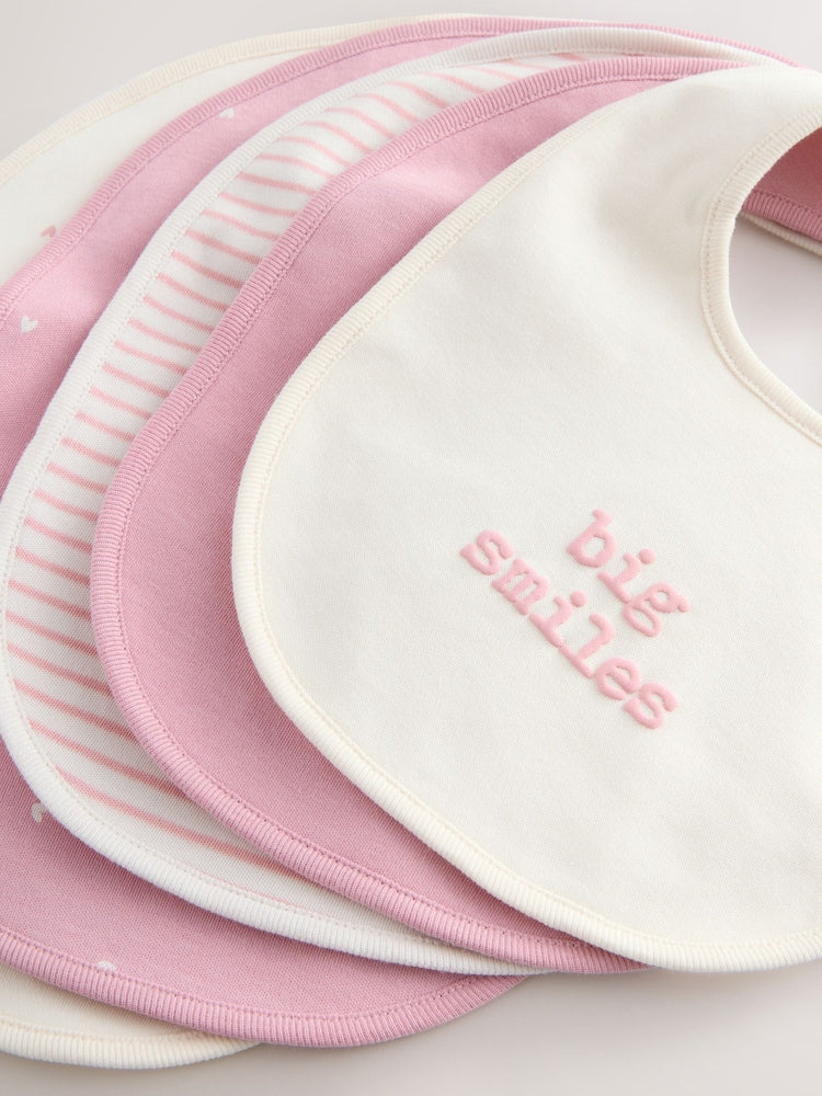 Pink Heart Baby Bibs 5 Pack - Size One