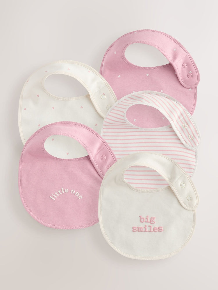 Pink Heart Baby Bibs 5 Pack - Size One