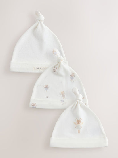 Ecru Fairy Mouse 3 Pack Tie Top Baby Beanies (0-12mths) - Up To 3 Months (50 - 62cm)